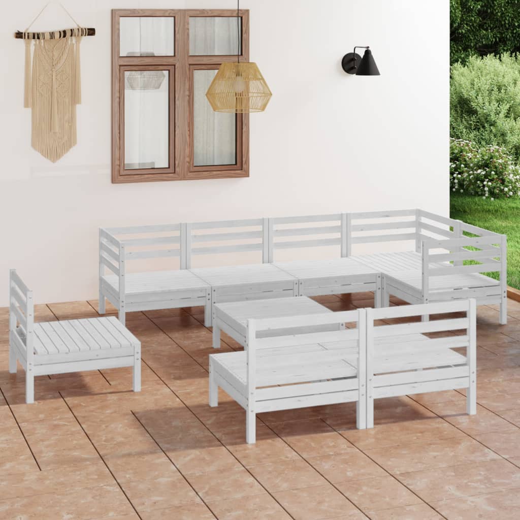 Berkfield 9 Piece Garden Lounge Set Solid Wood Pine White