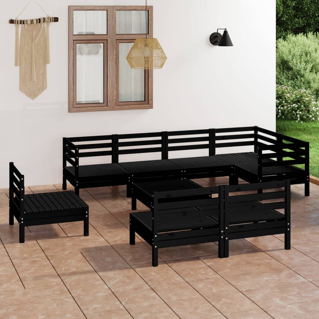 Berkfield 9 Piece Garden Lounge Set Solid Wood Pine Black
