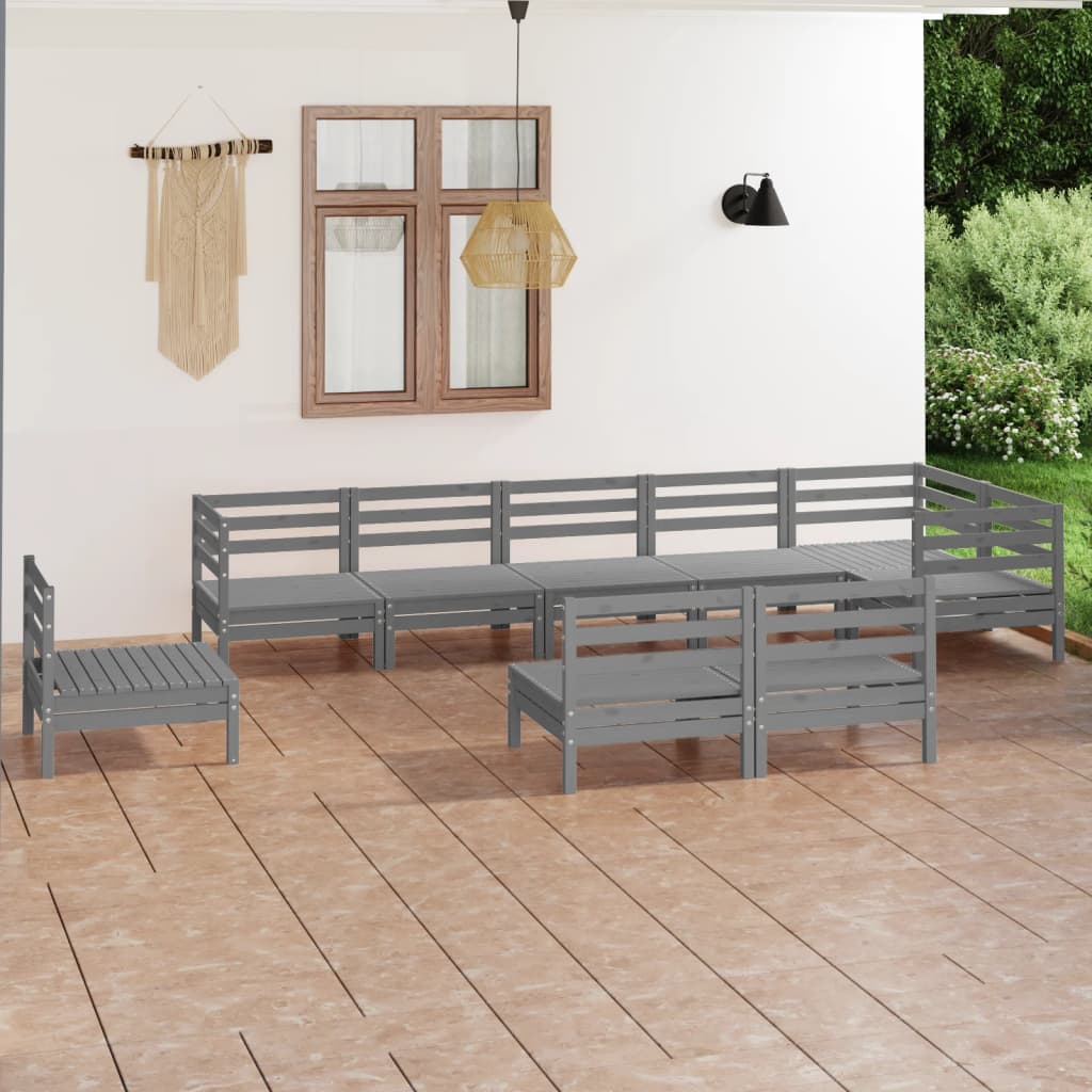 Berkfield 9 Piece Garden Lounge Set Solid Wood Pine Grey