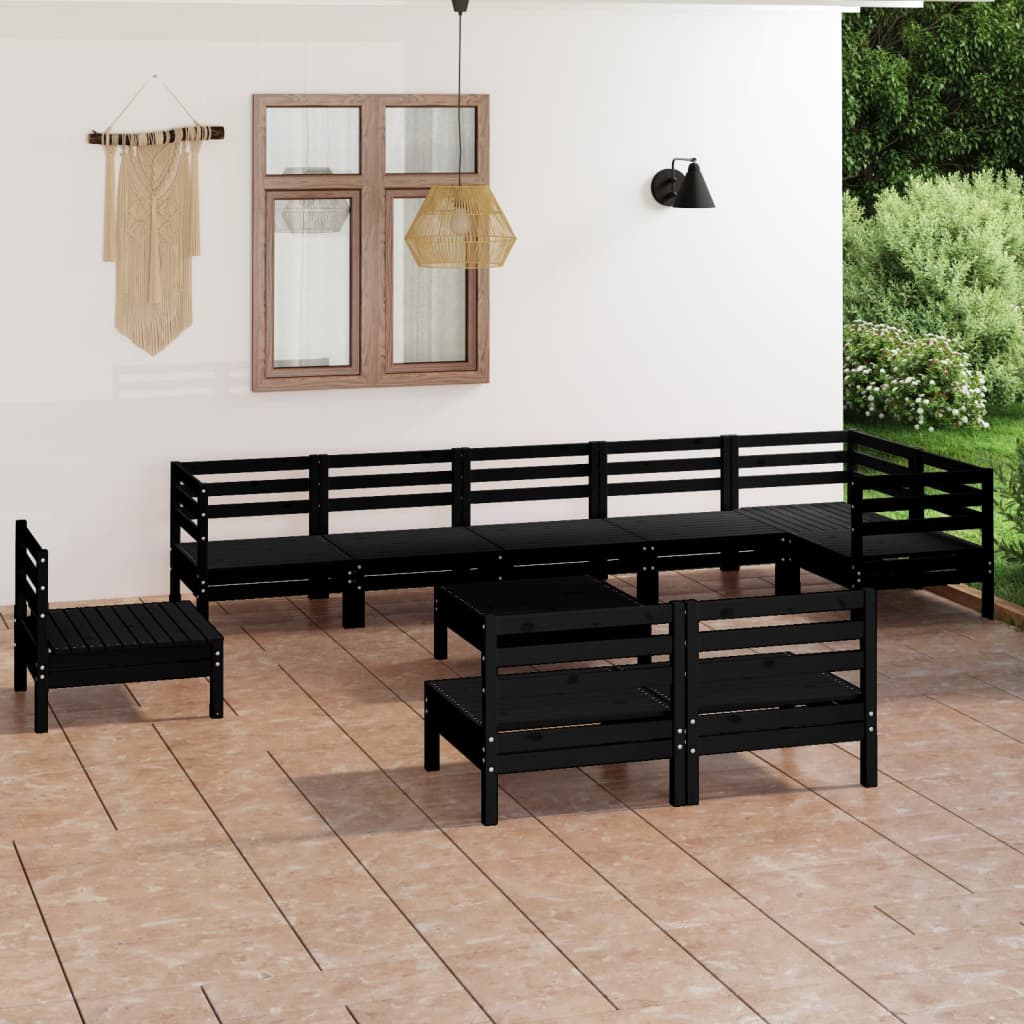 Berkfield 10 Piece Garden Lounge Set Solid Wood Pine Black