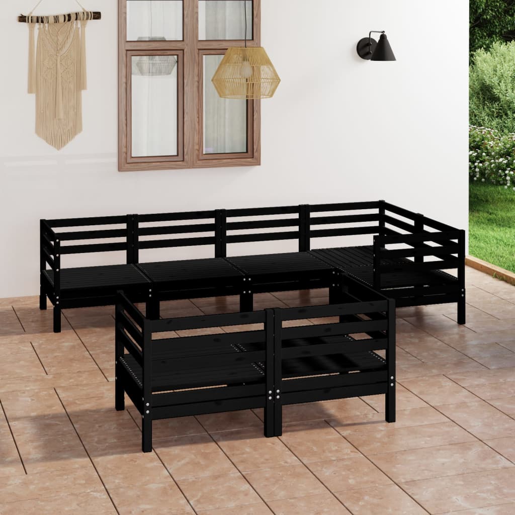 Berkfield 7 Piece Garden Lounge Set Solid Wood Pine Black