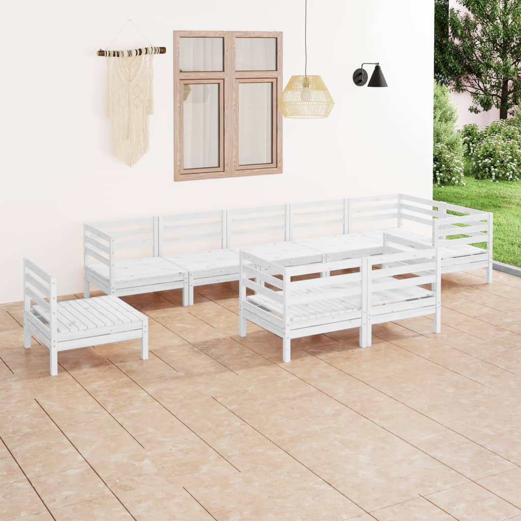 Berkfield 9 Piece Garden Lounge Set Solid Wood Pine White