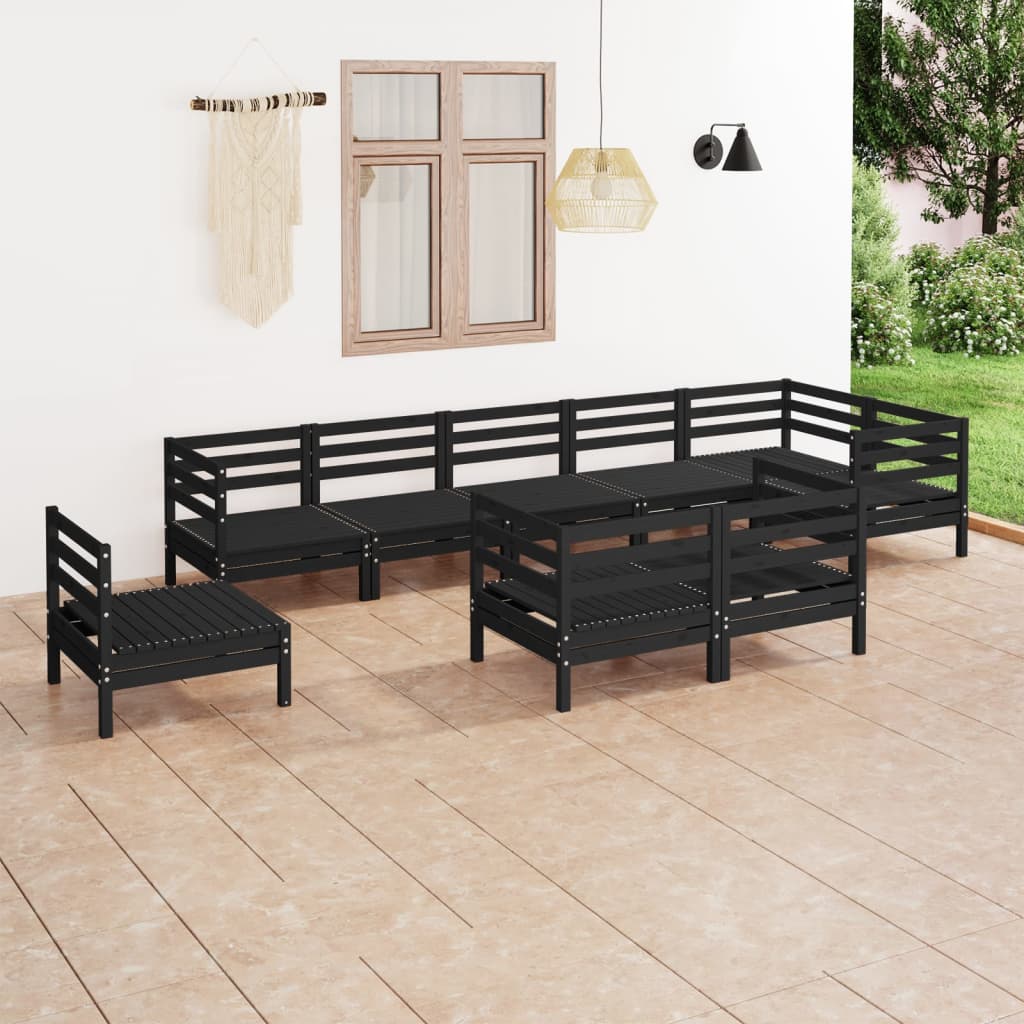 Berkfield 9 Piece Garden Lounge Set Solid Wood Pine Black
