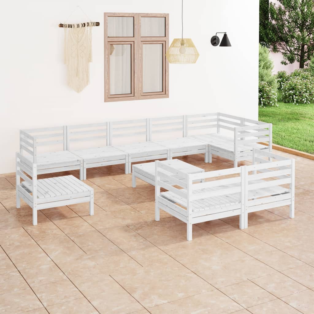 Berkfield 10 Piece Garden Lounge Set Solid Wood Pine White