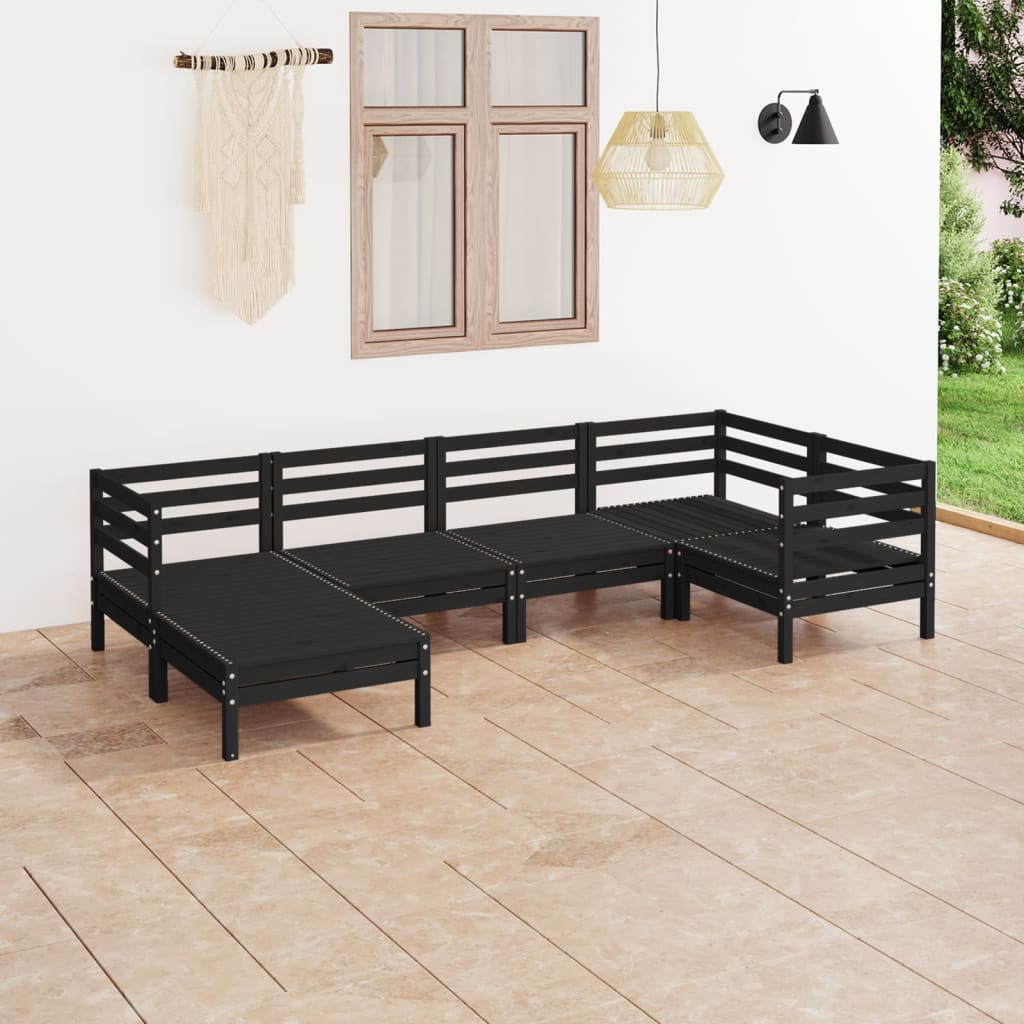 Berkfield 6 Piece Garden Lounge Set Solid Wood Pine Black