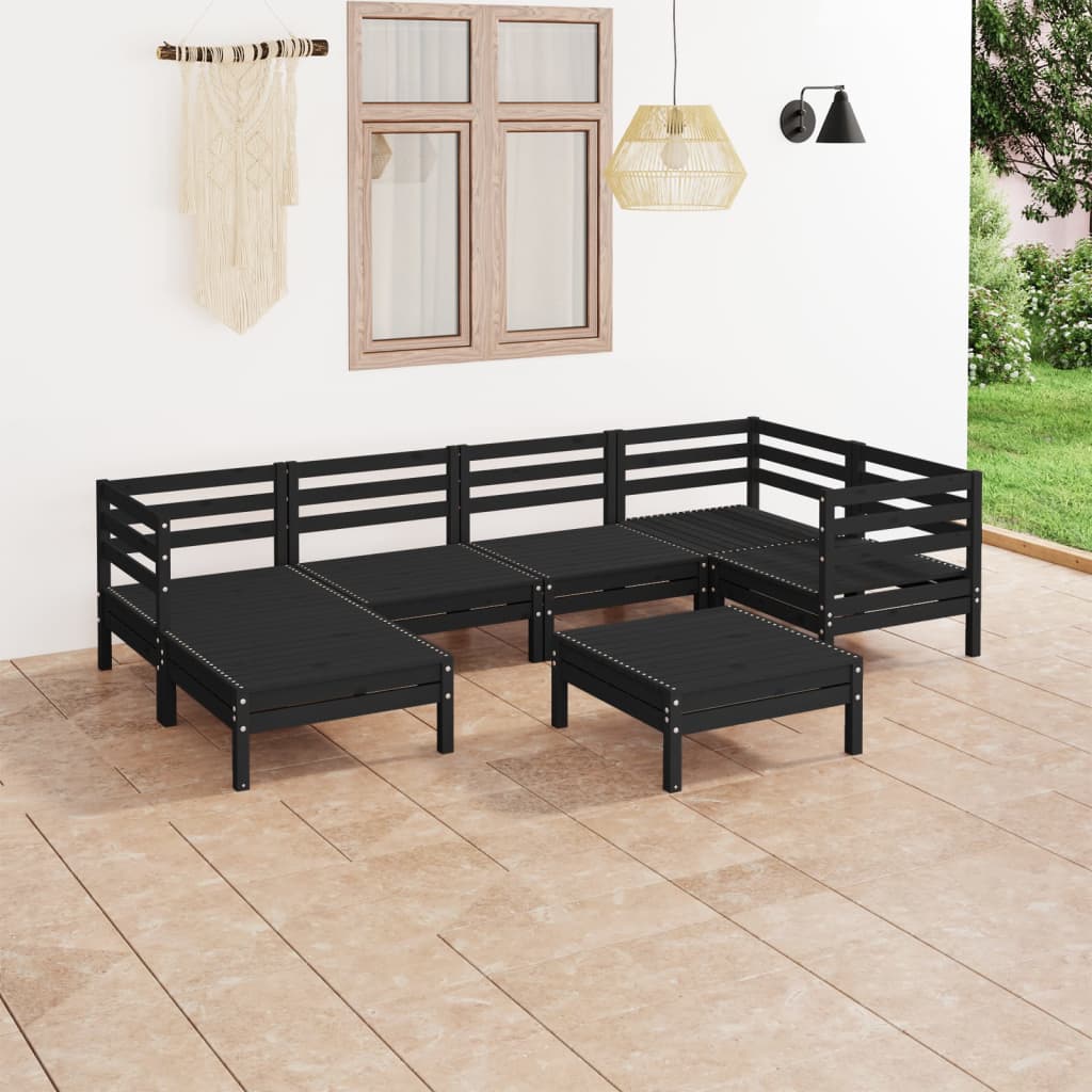 Berkfield 7 Piece Garden Lounge Set Solid Wood Pine Black