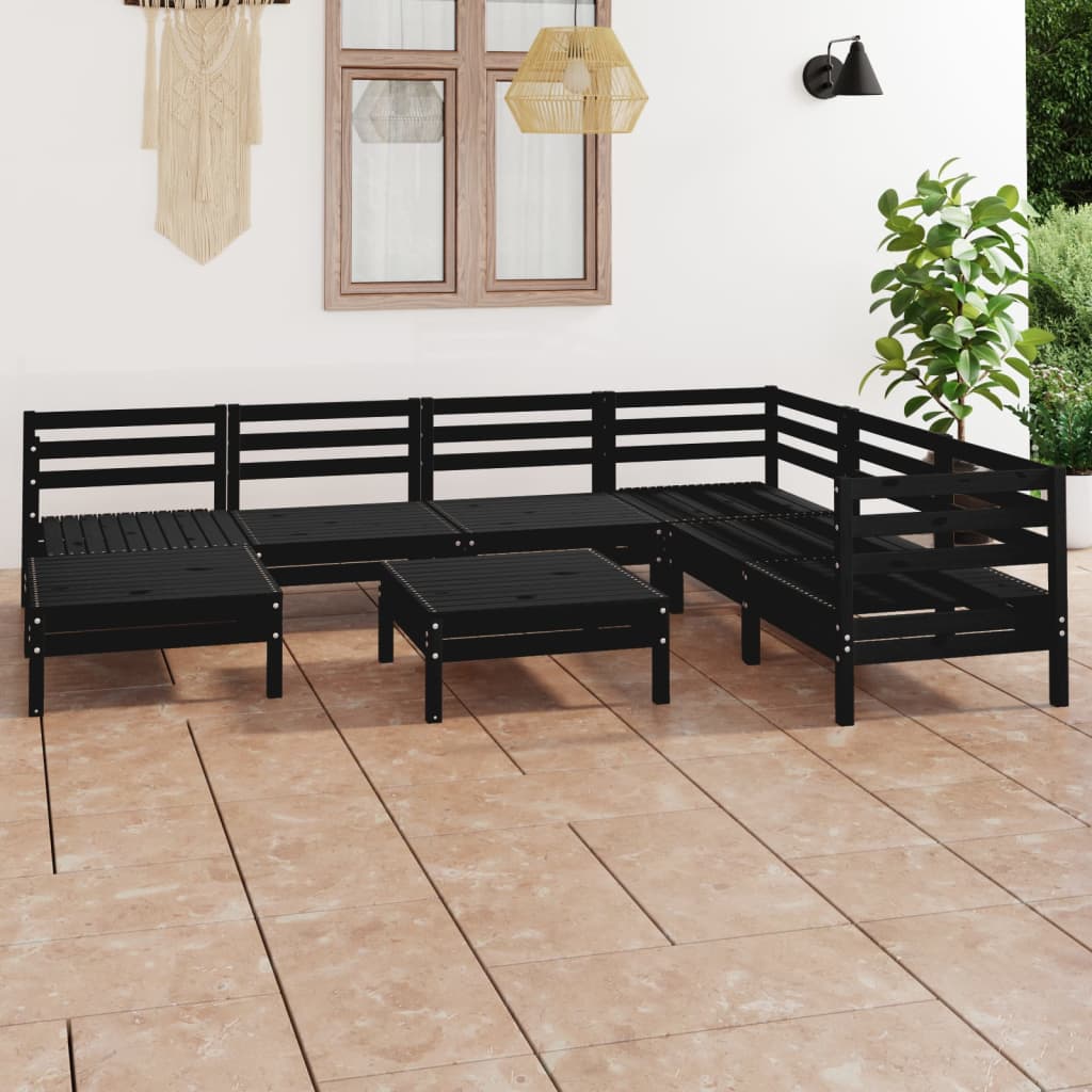 Berkfield 8 Piece Garden Lounge Set Solid Wood Pine Black