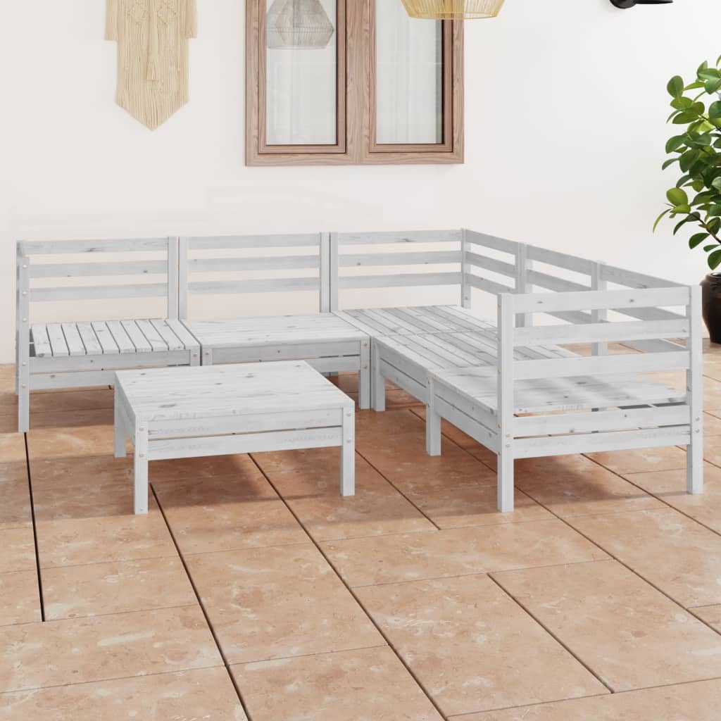 Berkfield 6 Piece Garden Lounge Set Solid Wood Pine White