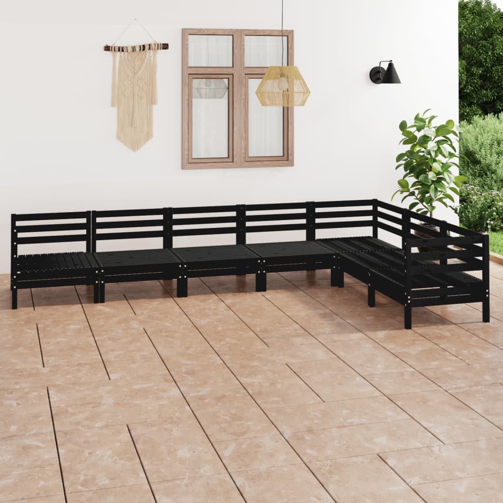 Berkfield 7 Piece Garden Lounge Set Solid Wood Pine Black