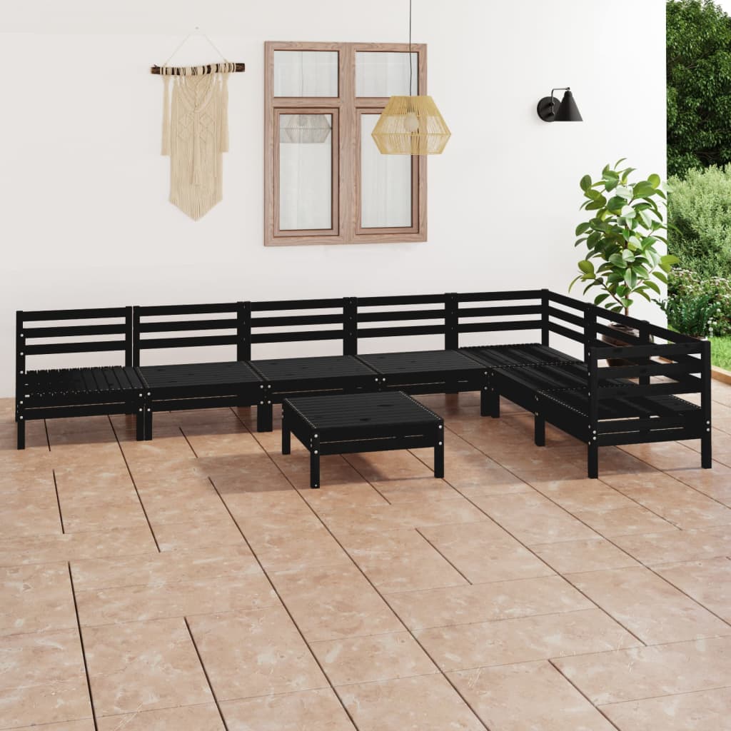 Berkfield 8 Piece Garden Lounge Set Solid Wood Pine Black