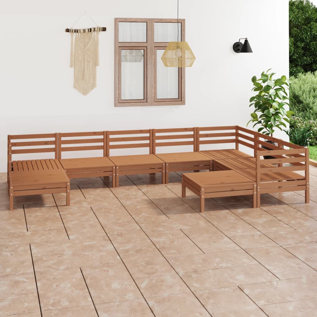 Berkfield 9 Piece Garden Lounge Set Solid Wood Pine Honey Brown