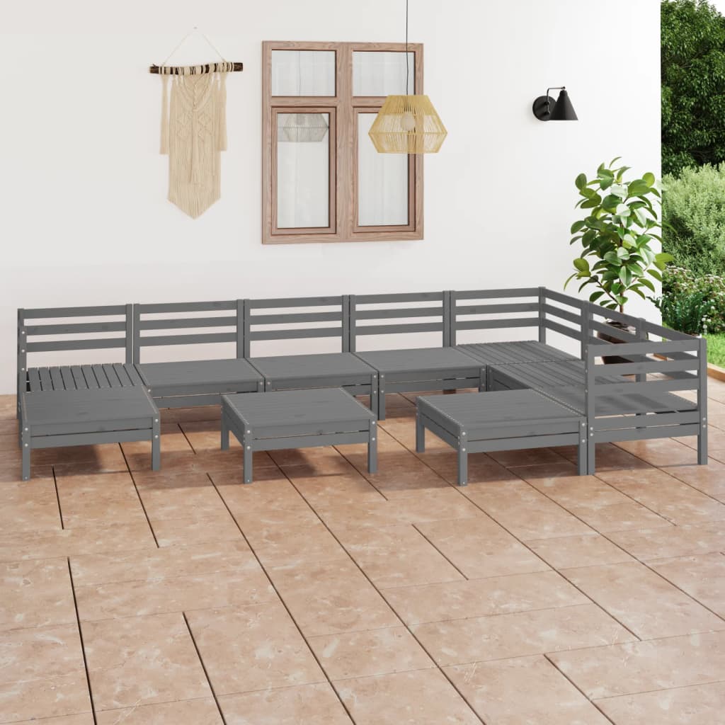 Berkfield 10 Piece Garden Lounge Set Solid Wood Pine Grey