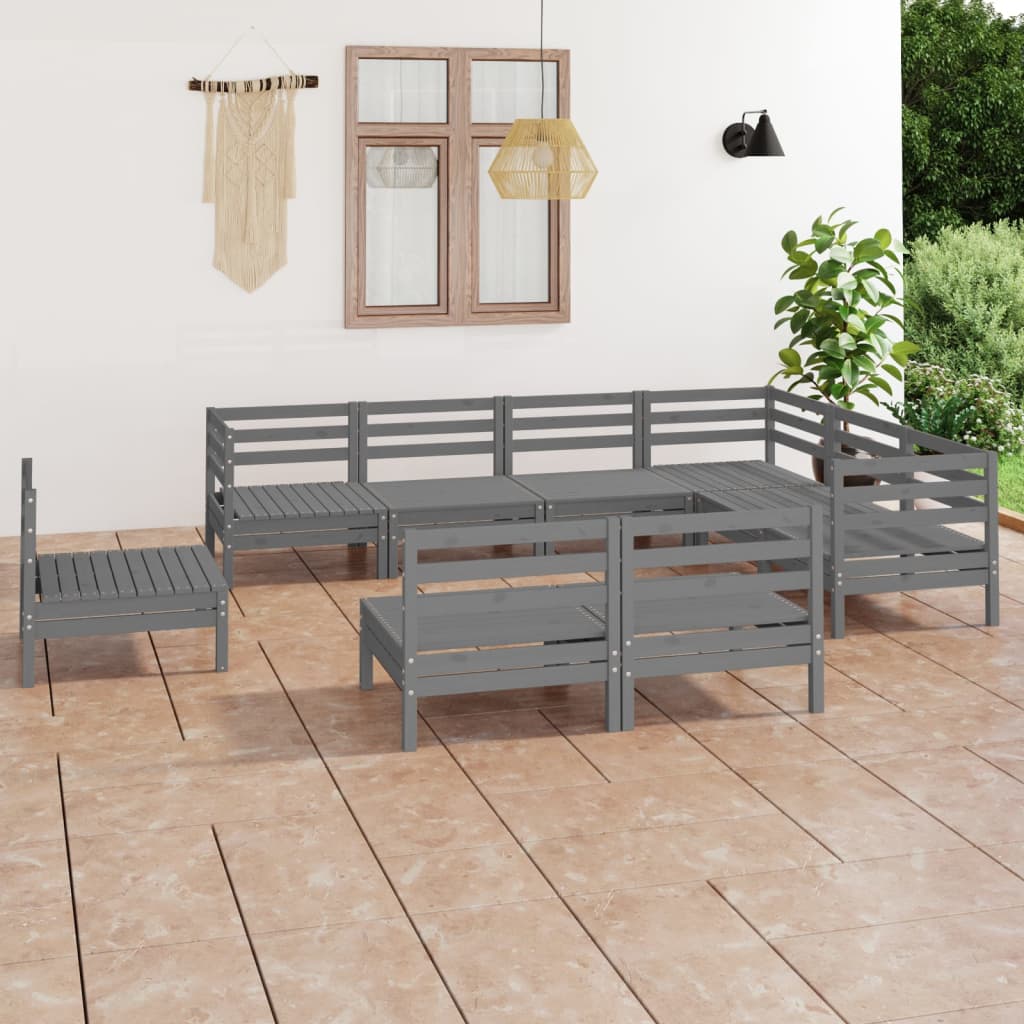 Berkfield 9 Piece Garden Lounge Set Solid Wood Pine Grey
