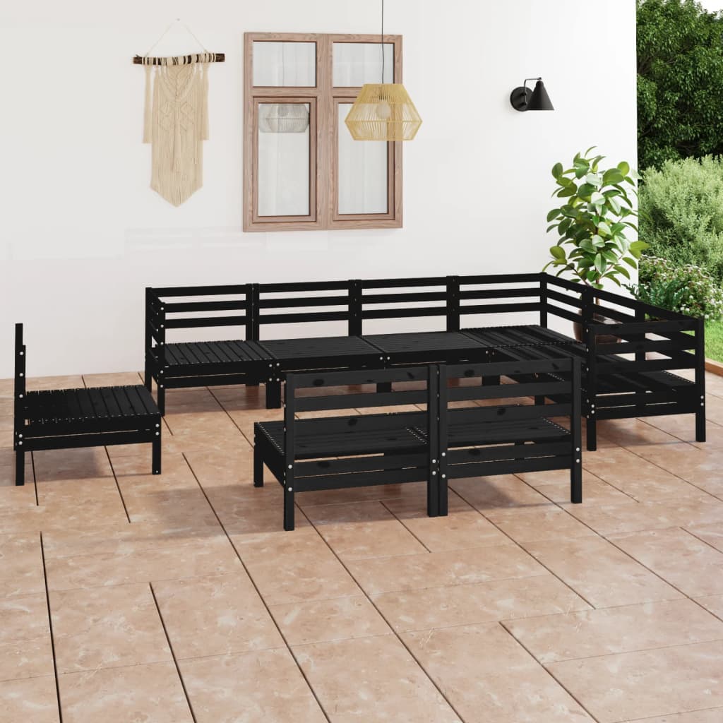 Berkfield 9 Piece Garden Lounge Set Solid Wood Pine Black