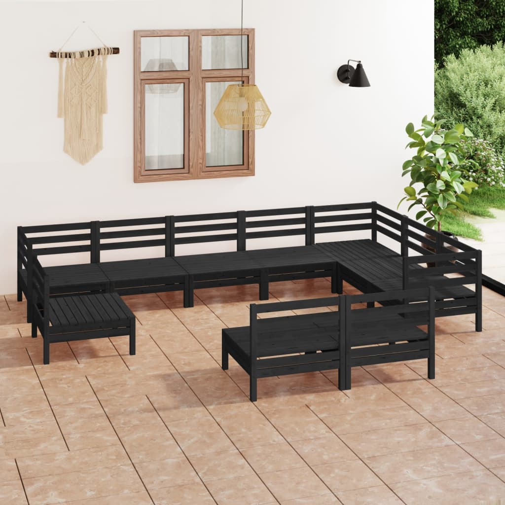 Berkfield 10 Piece Garden Lounge Set Solid Wood Pine Black