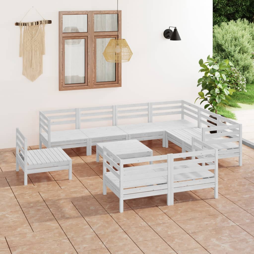 Berkfield 10 Piece Garden Lounge Set Solid Wood Pine White