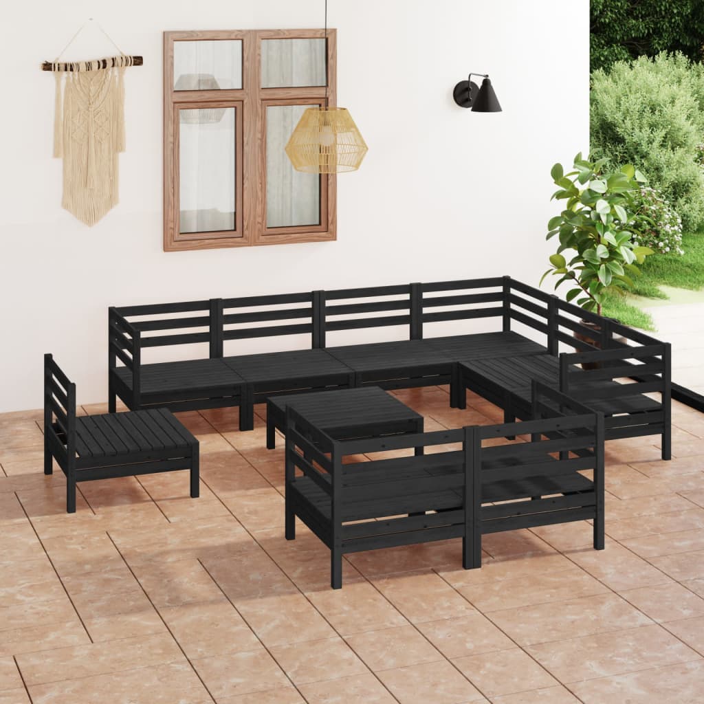 Berkfield 10 Piece Garden Lounge Set Solid Wood Pine Black
