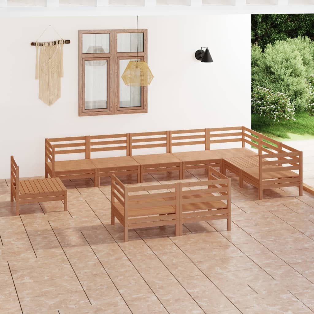 Berkfield 10 Piece Garden Lounge Set Solid Wood Pine Honey Brown