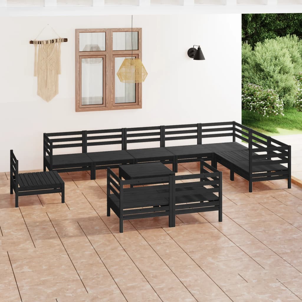 Berkfield 11 Piece Garden Lounge Set Solid Wood Pine Black
