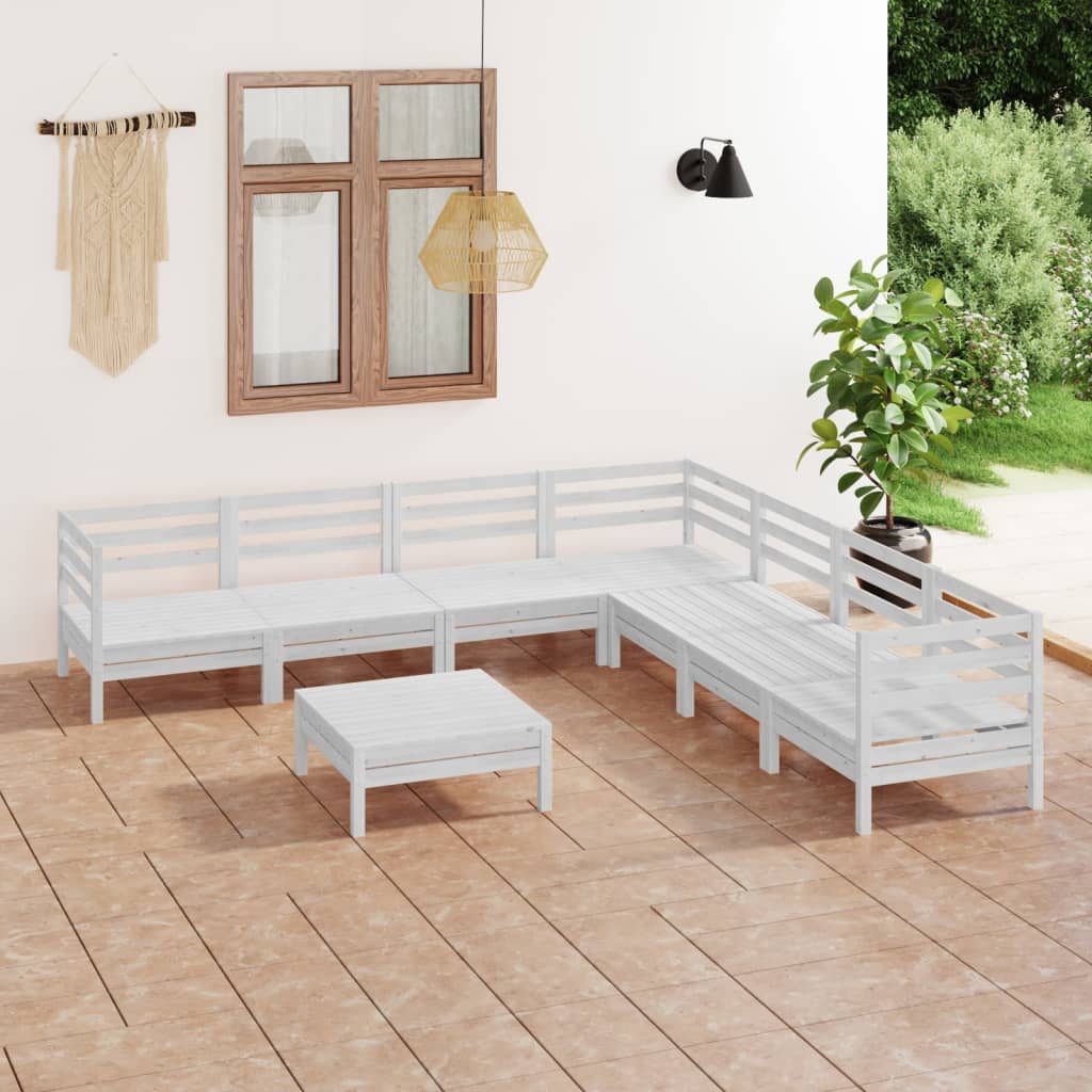 Berkfield 8 Piece Garden Lounge Set Solid Wood Pine White