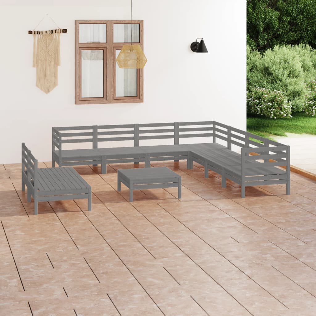 Berkfield 10 Piece Garden Lounge Set Solid Wood Pine Grey