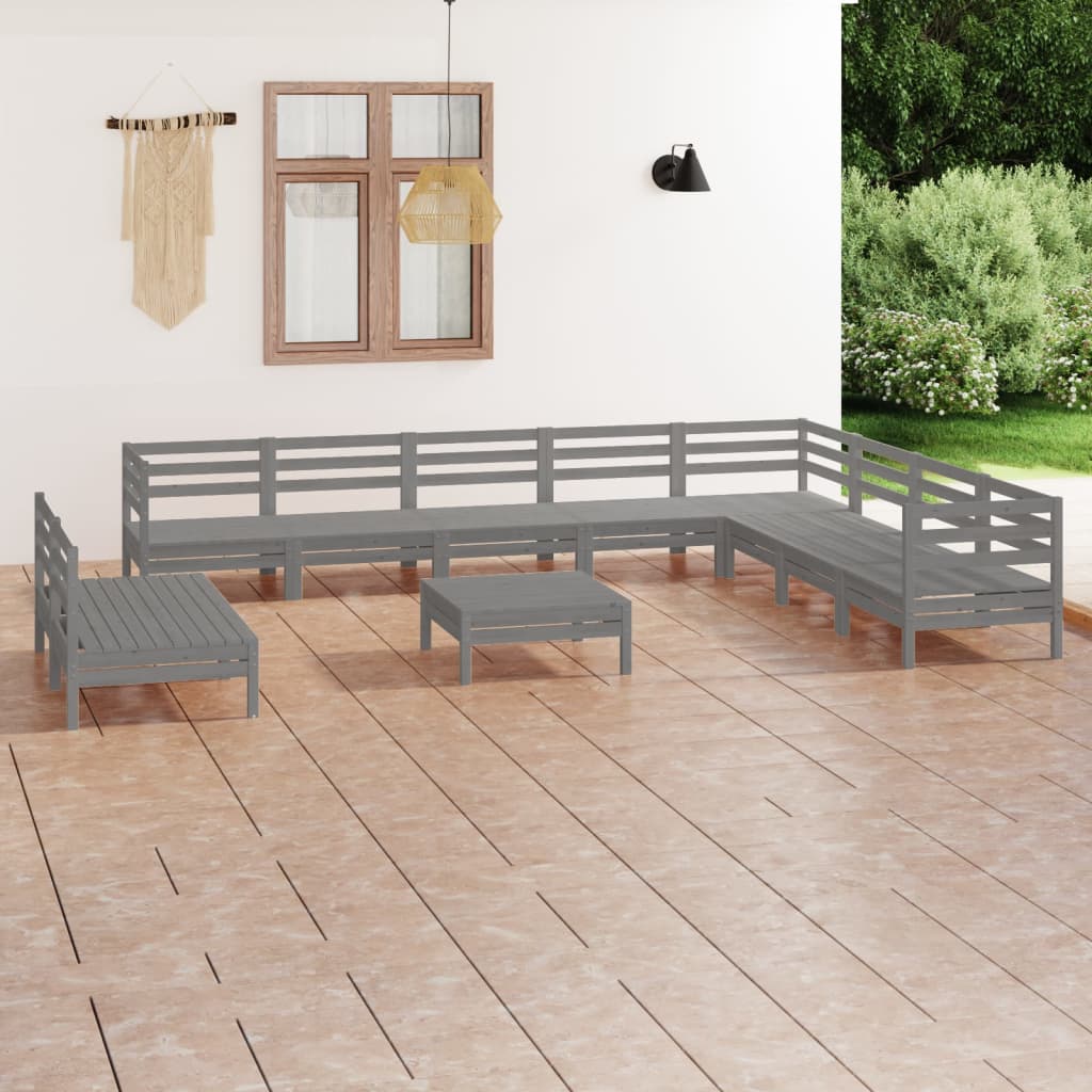 Berkfield 11 Piece Garden Lounge Set Solid Wood Pine Grey