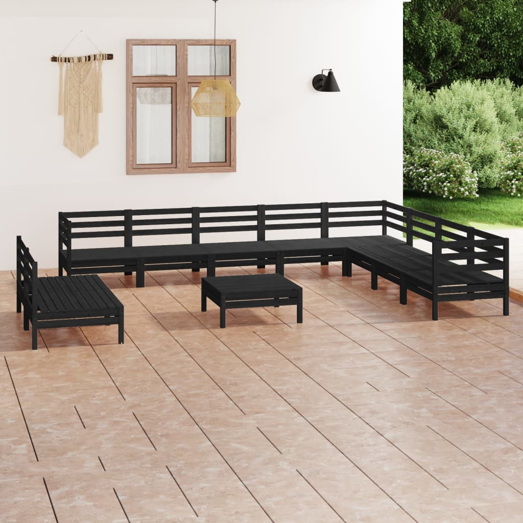 Berkfield 11 Piece Garden Lounge Set Solid Wood Pine Black