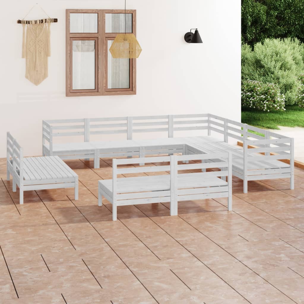 Berkfield 11 Piece Garden Lounge Set Solid Wood Pine White