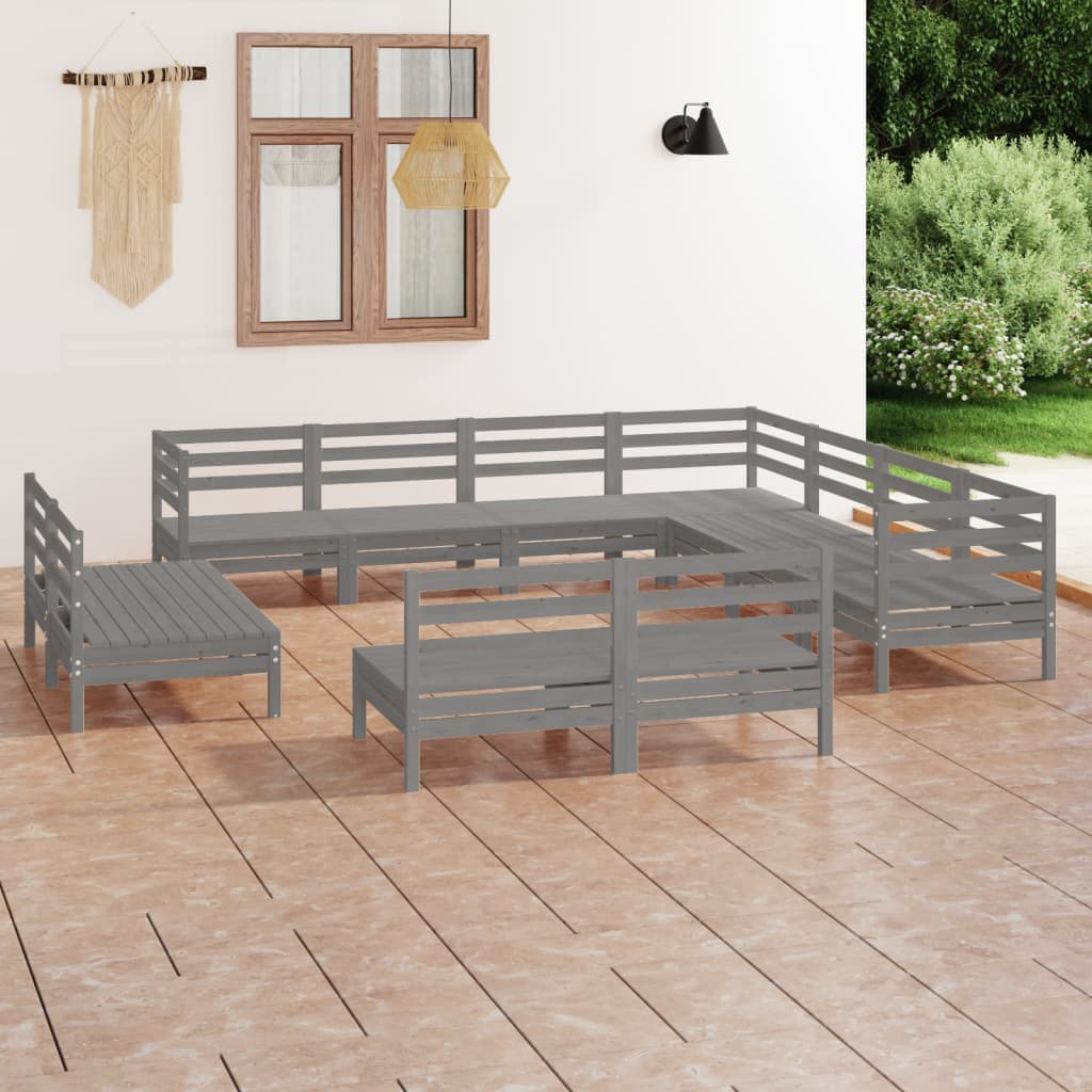Berkfield 11 Piece Garden Lounge Set Solid Wood Pine Grey