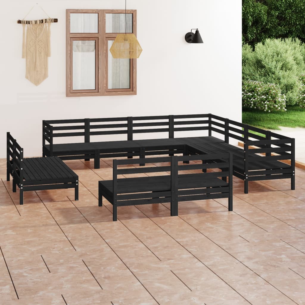Berkfield 11 Piece Garden Lounge Set Solid Wood Pine Black