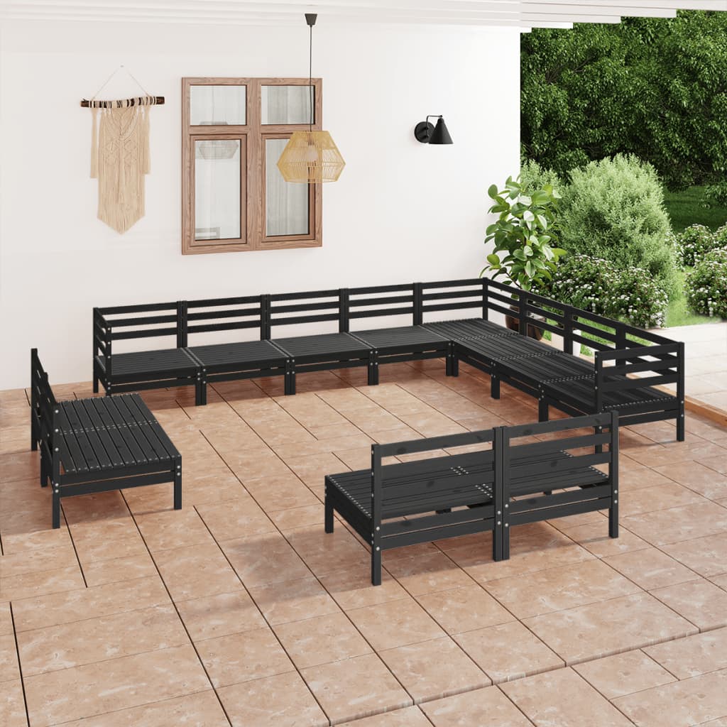 Berkfield 12 Piece Garden Lounge Set Solid Wood Pine Black