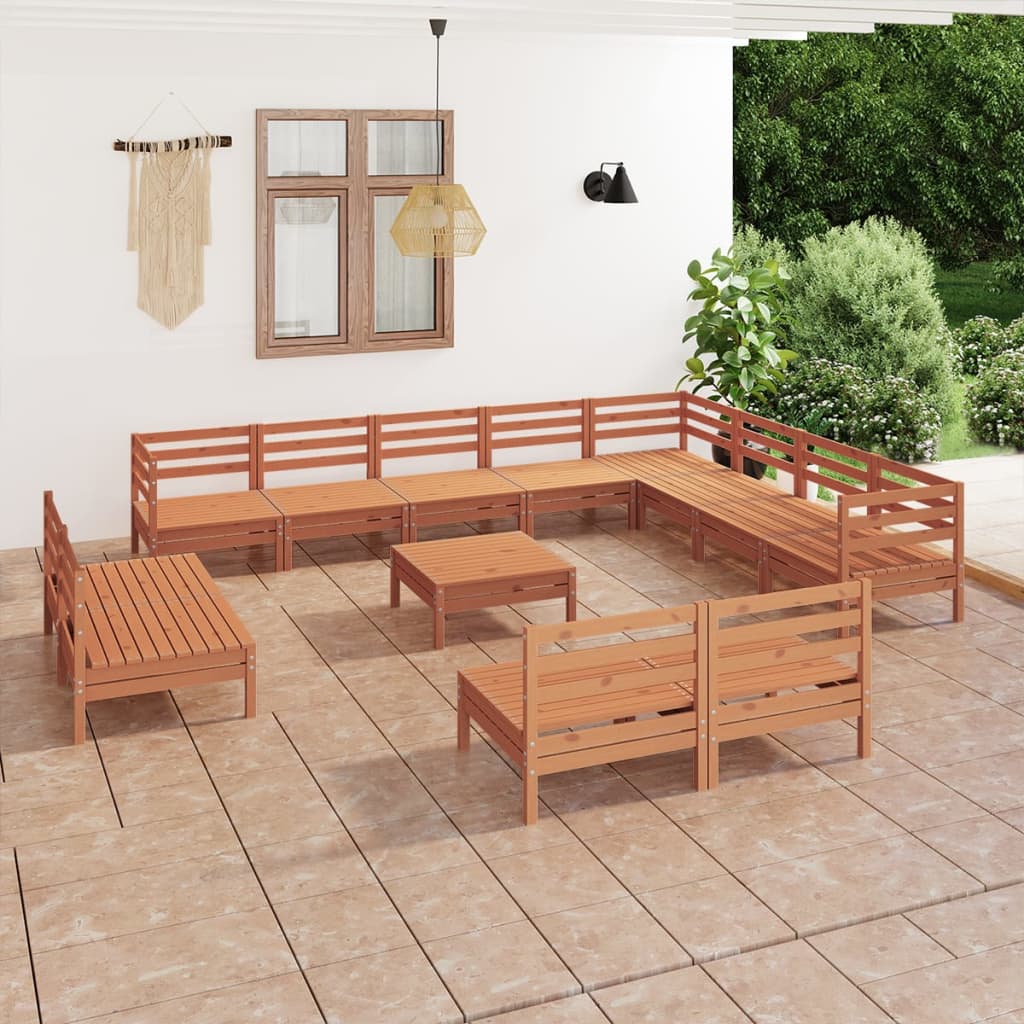 Berkfield 13 Piece Garden Lounge Set Solid Wood Pine Honey Brown