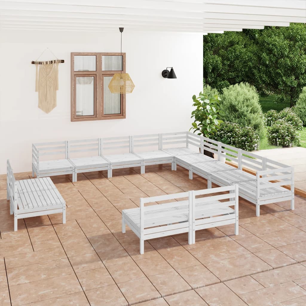 Berkfield 13 Piece Garden Lounge Set Solid Wood Pine White