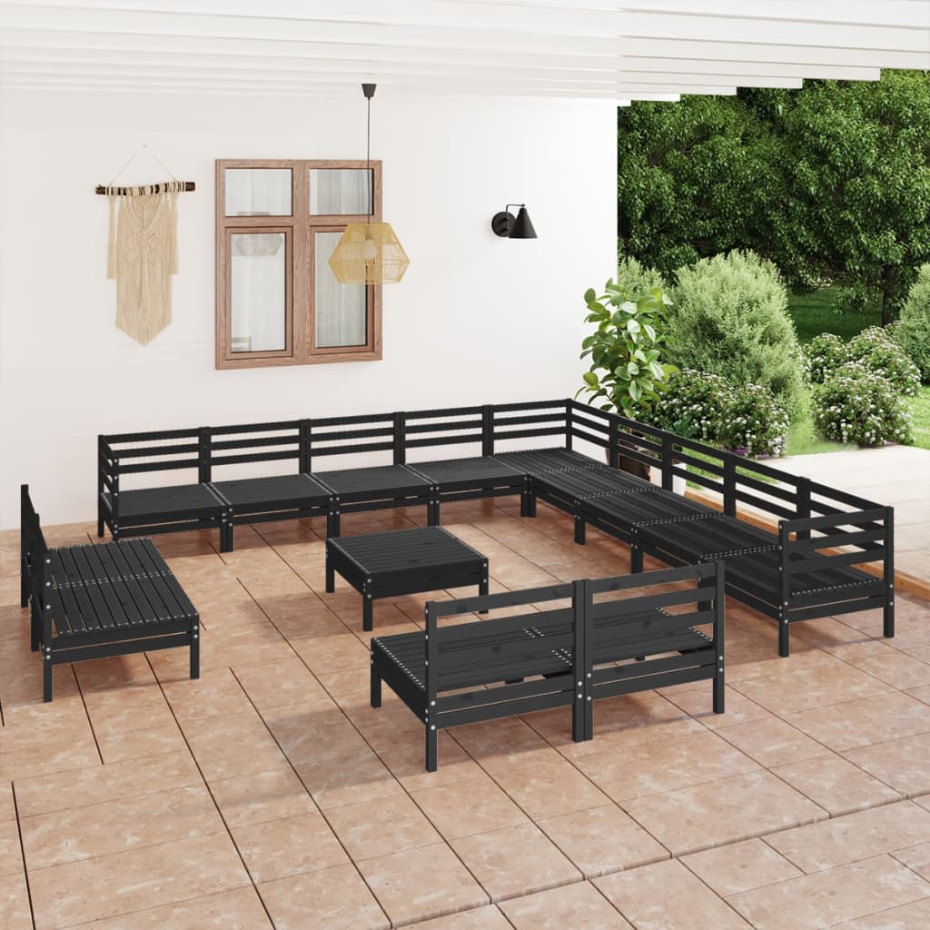Berkfield 14 Piece Garden Lounge Set Solid Wood Pine Black