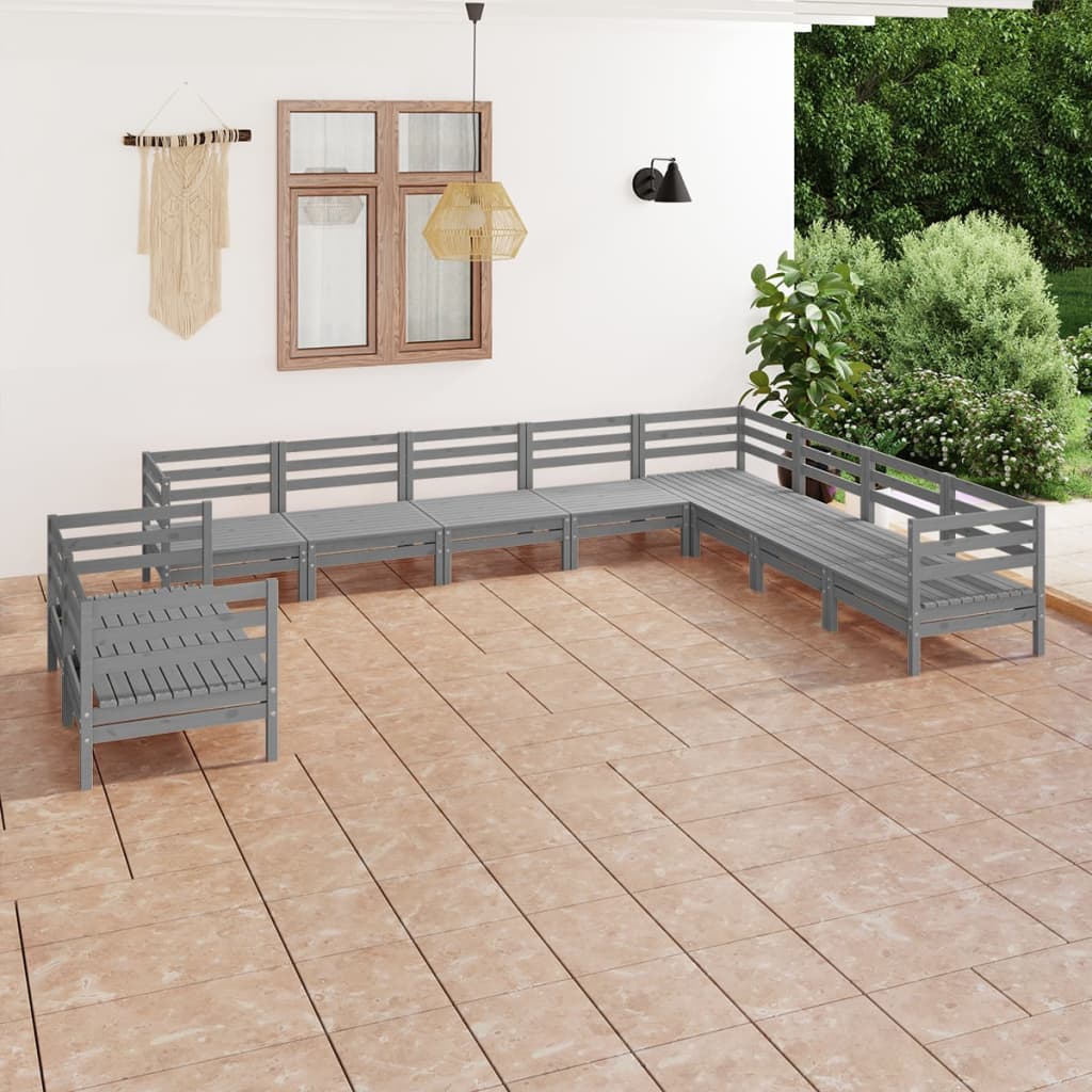 Berkfield 10 Piece Garden Lounge Set Solid Wood Pine Grey