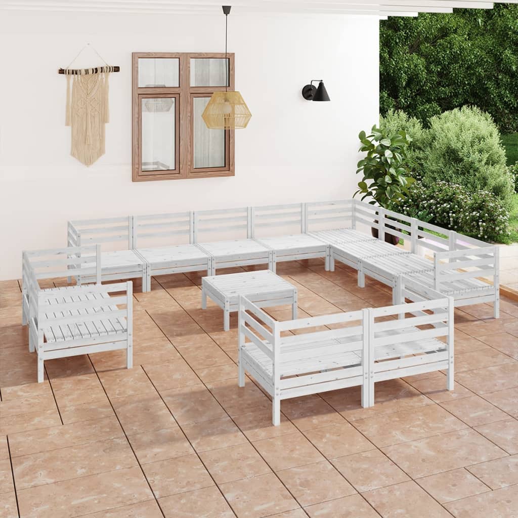 Berkfield 13 Piece Garden Lounge Set Solid Wood Pine White