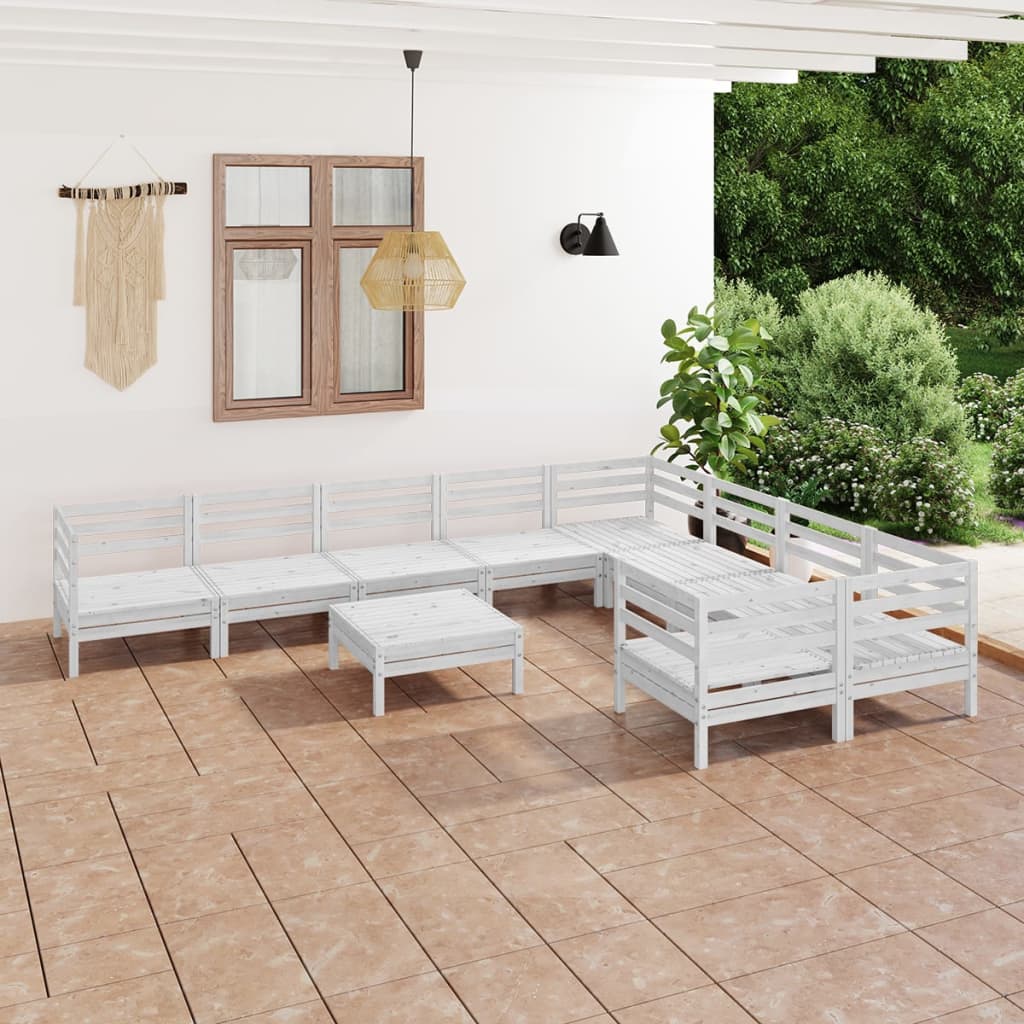 Berkfield 10 Piece Garden Lounge Set White Solid Wood Pine