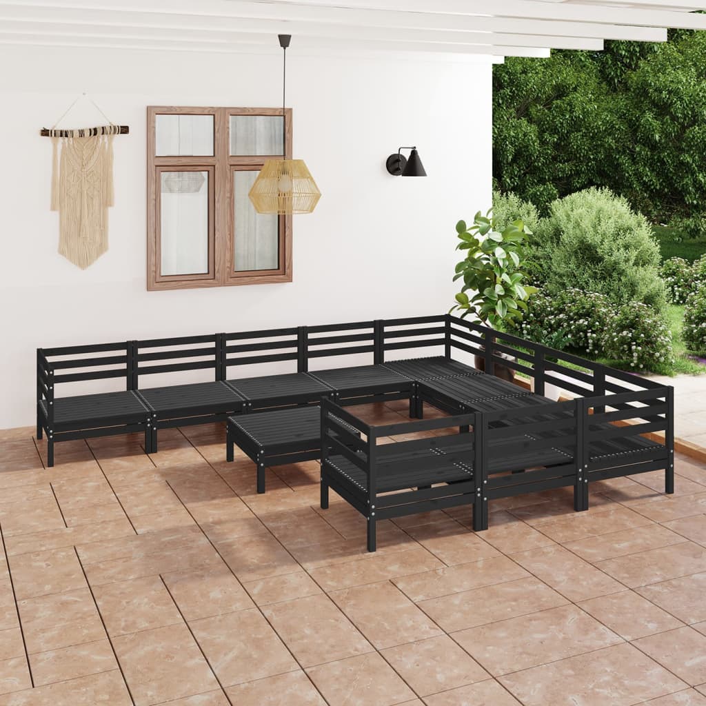 Berkfield 11 Piece Garden Lounge Set Black Solid Wood Pine