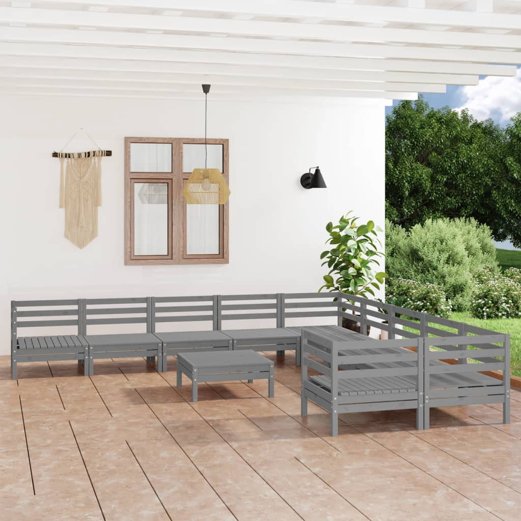 Berkfield 11 Piece Garden Lounge Set Grey Solid Wood Pine