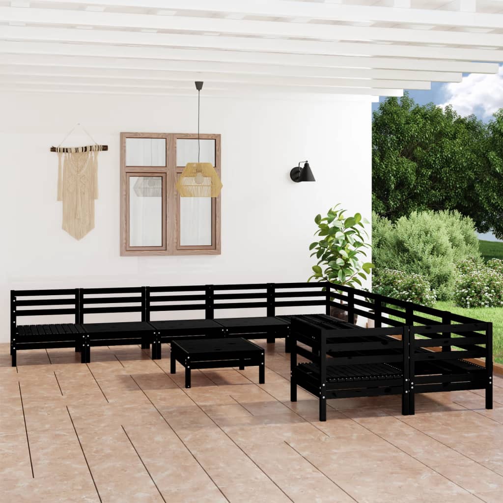 Berkfield 11 Piece Garden Lounge Set Black Solid Wood Pine