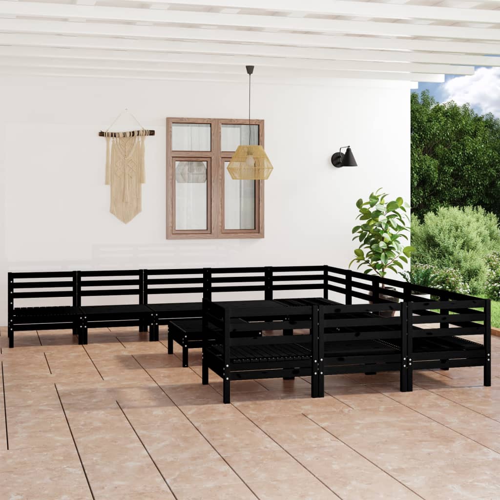 Berkfield 12 Piece Garden Lounge Set Black Solid Wood Pine