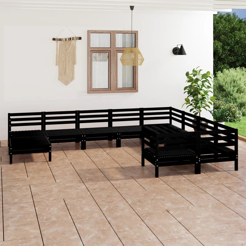 Berkfield 10 Piece Garden Lounge Set Black Solid Wood Pine