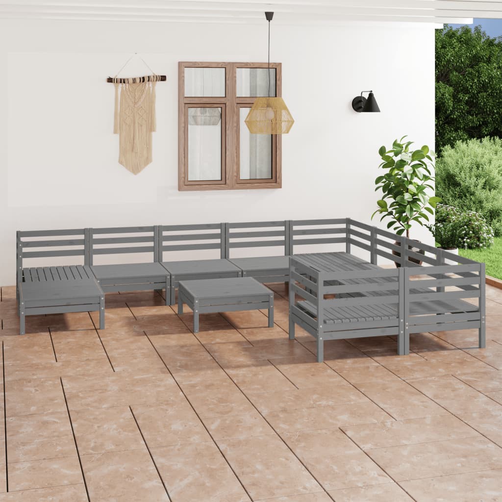 Berkfield 11 Piece Garden Lounge Set Grey Solid Wood Pine