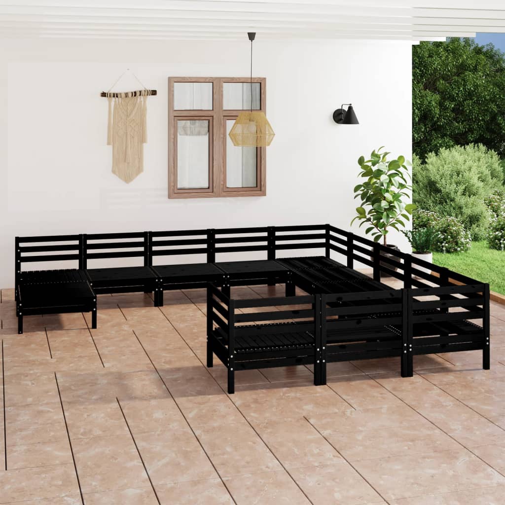 Berkfield 12 Piece Garden Lounge Set Black Solid Wood Pine