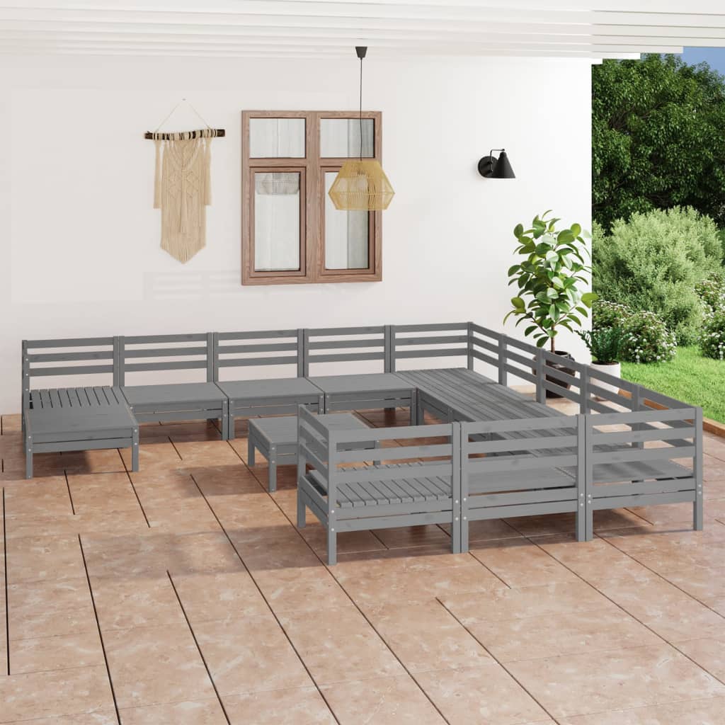 Berkfield 13 Piece Garden Lounge Set Grey Solid Wood Pine
