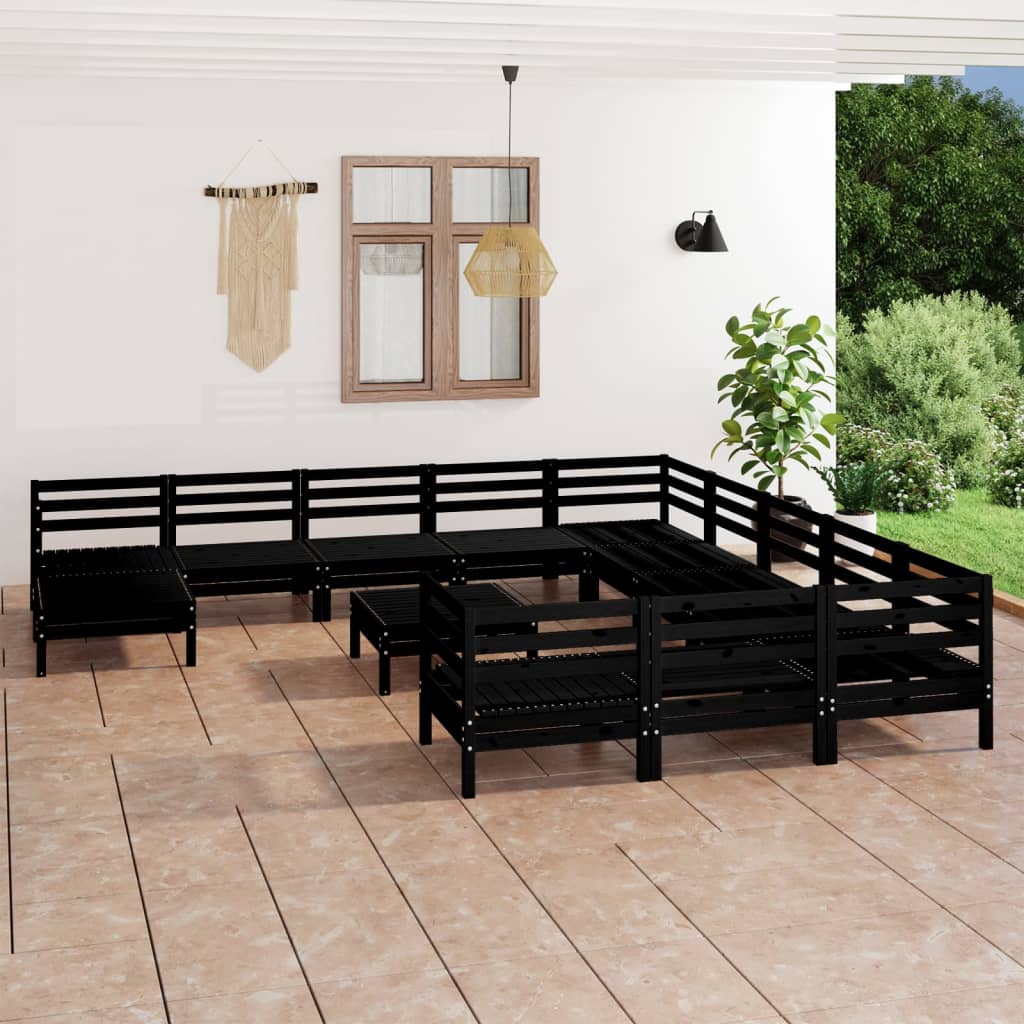 Berkfield 13 Piece Garden Lounge Set Black Solid Wood Pine