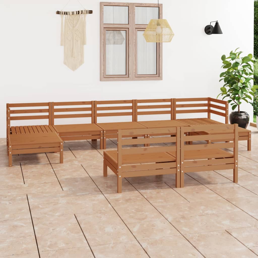 Berkfield 9 Piece Garden Lounge Set Honey Brown Solid Wood Pine