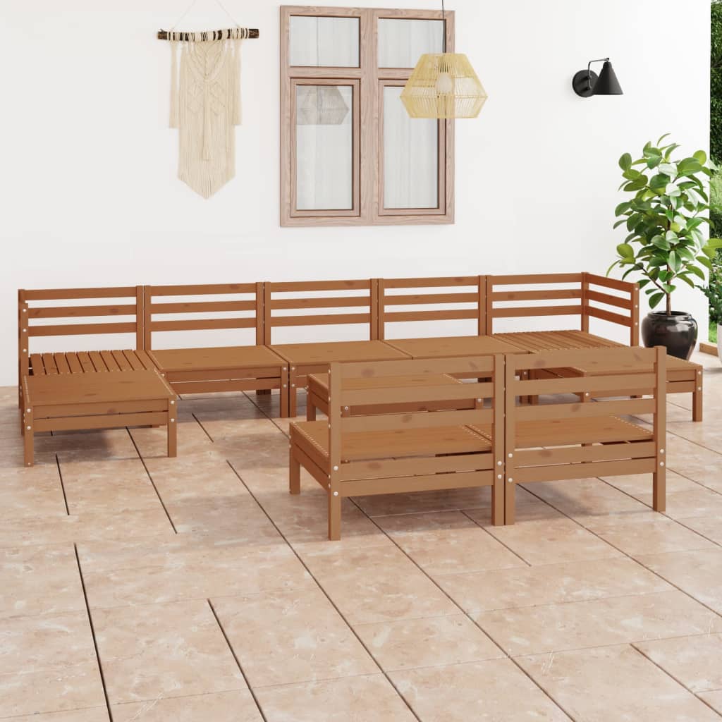 Berkfield 10 Piece Garden Lounge Set Honey Brown Solid Wood Pine