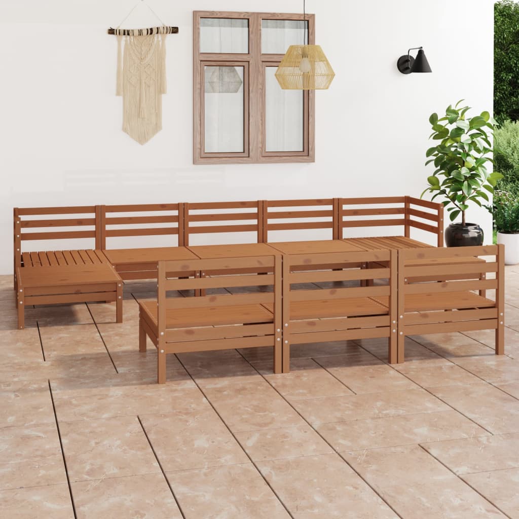 Berkfield 10 Piece Garden Lounge Set Honey Brown Solid Wood Pine