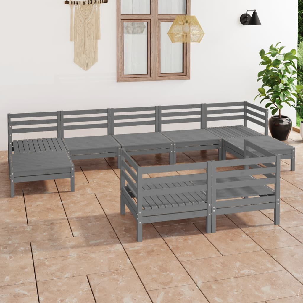 Berkfield 9 Piece Garden Lounge Set Grey Solid Wood Pine